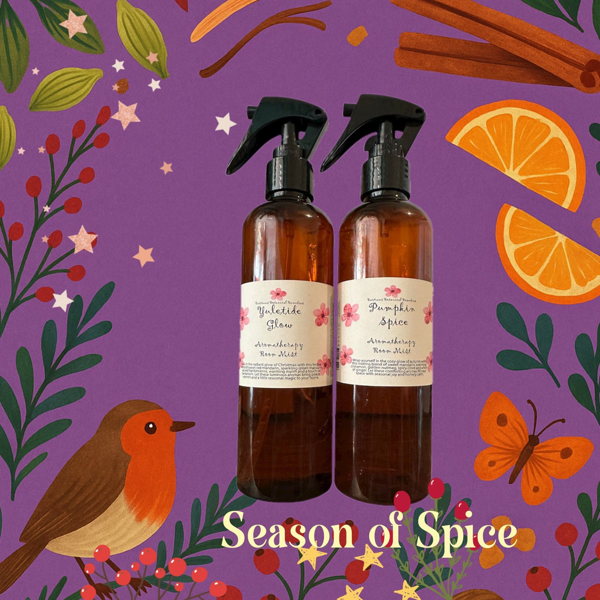 Pumpkin Spice & Yuletide Glow Spray Duo. Set of 2 Aromatherapy Room Sprays - LoveHerbsOnTheHill.com