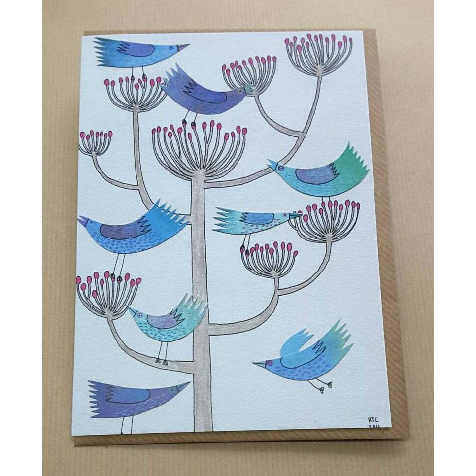 Blue Birds In Fennel Card - LoveHerbsOnTheHill.com