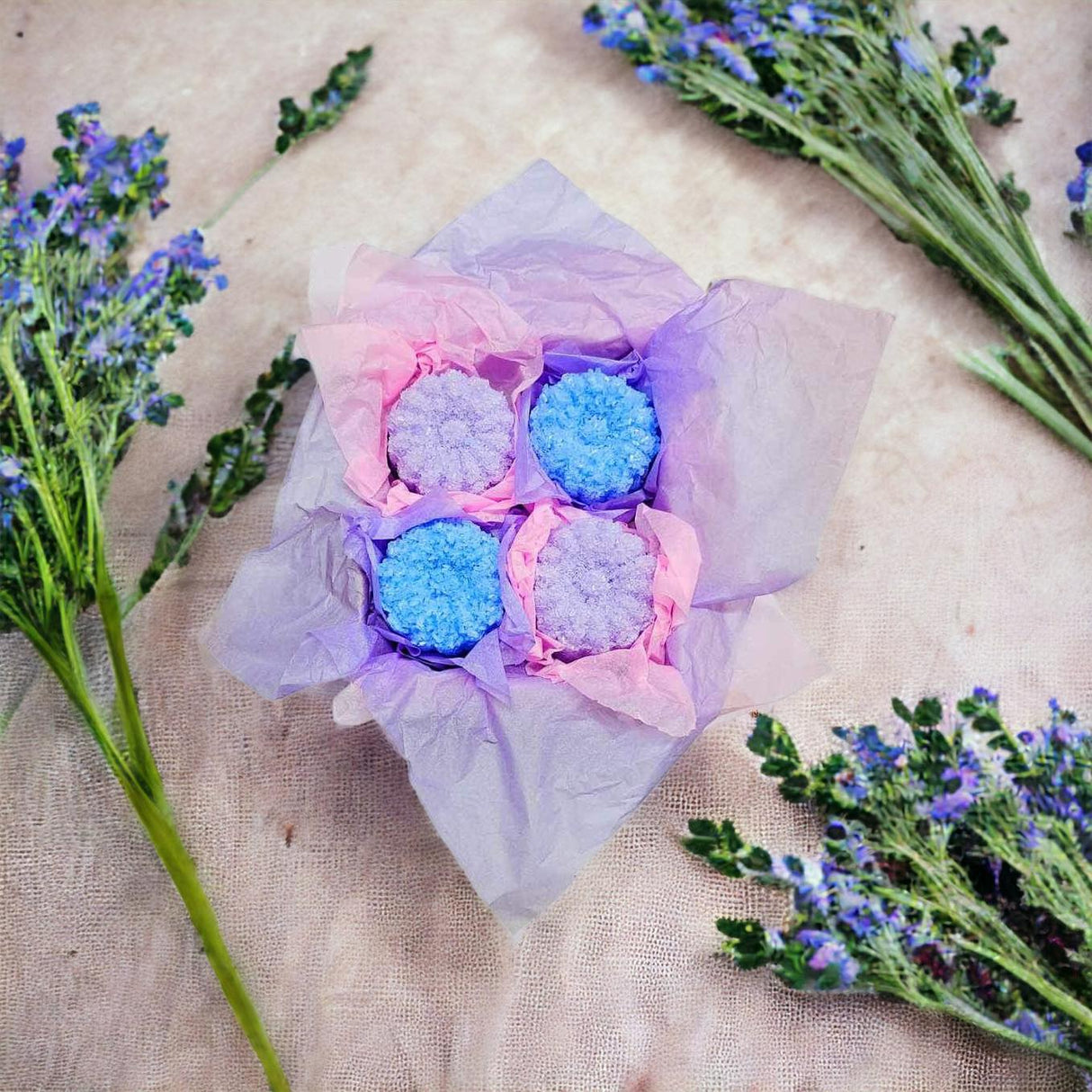 Lavender Salt Cakes Box of 4 - LoveHerbsOnTheHill.com
