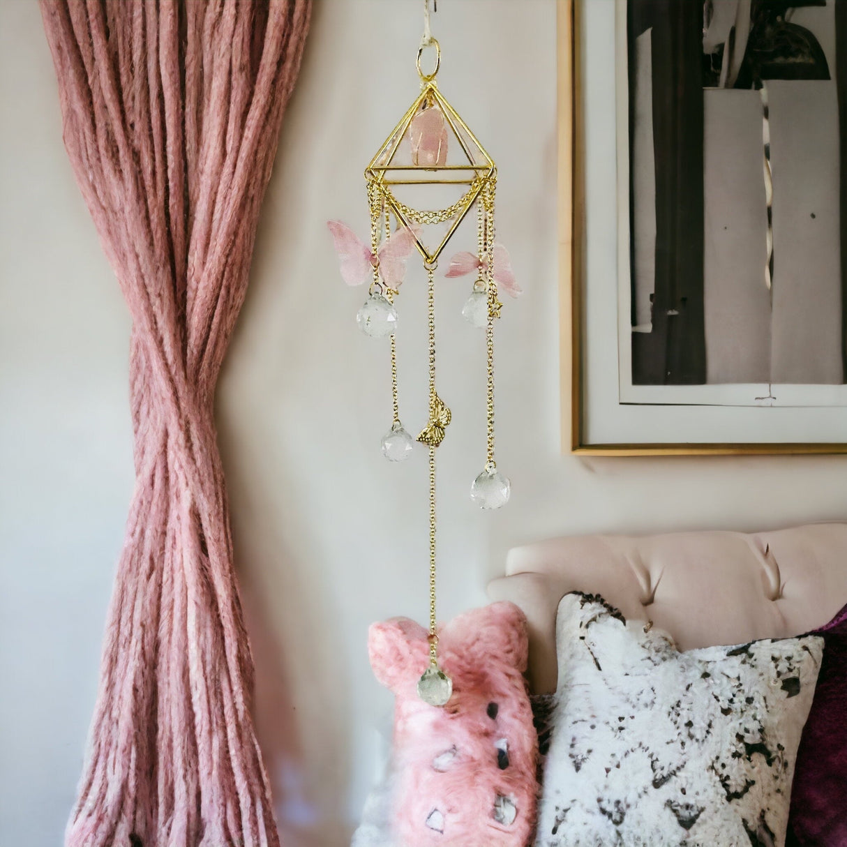Pink Butterfly Crystal Sun Prism Chandalier - LoveHerbsOnTheHill.com