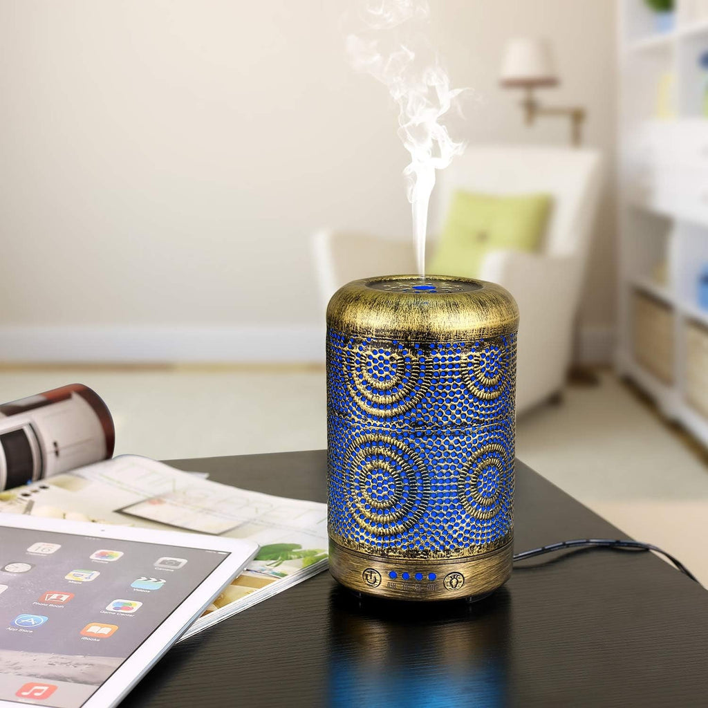 Aromatherapy Diffusers, 100Ml Metal Essential Oils Diffuser,Humidifiers with 7 Colorful LED Lights, Timer and Waterless Auto-Off for Home Decor,Office,Bedroom, for Women - LoveHerbsOnTheHill.com