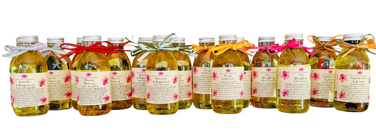 Bath & Massage Oil Display Module (18 × 150ml) - Massage, bath, or shower—one oil, endless appeal. - LoveHerbsOnTheHill.com