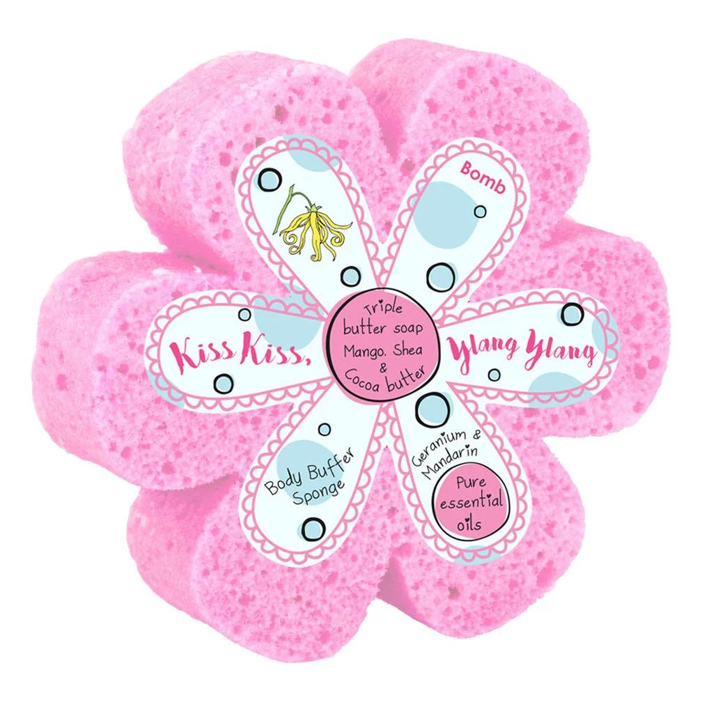 Kiss Kiss, Ylang Ylang Body Buffer (FlKiss Kiss, Ylang Ylang Body Buffer Shower Sponge 💋🌸 No time for the spa? No problem — bring it home with you.ower Shape) - LoveHerbsOnTheHill.com
