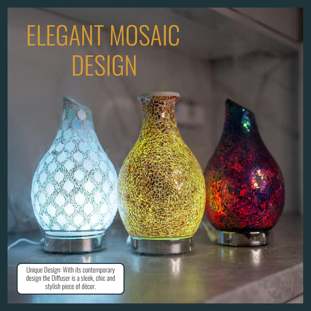 S1 Aroma Diffuser Essential Scented Oil Diffuser 120Ml Mosaic Ceramic Ultrasonic Home Fragrance, Aromatherapy in Spa, Office, Auto Shutoff LED 7 Colour Lights Humidifier (Round Pearl) - LoveHerbsOnTheHill.com