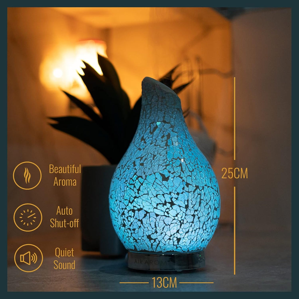 S1 Aroma Diffuser Essential Scented Oil Diffuser 120Ml Mosaic Ceramic Ultrasonic Home Fragrance, Aromatherapy in Spa, Office, Auto Shutoff LED 7 Colour Lights Humidifier (Edge Blue) - LoveHerbsOnTheHill.com