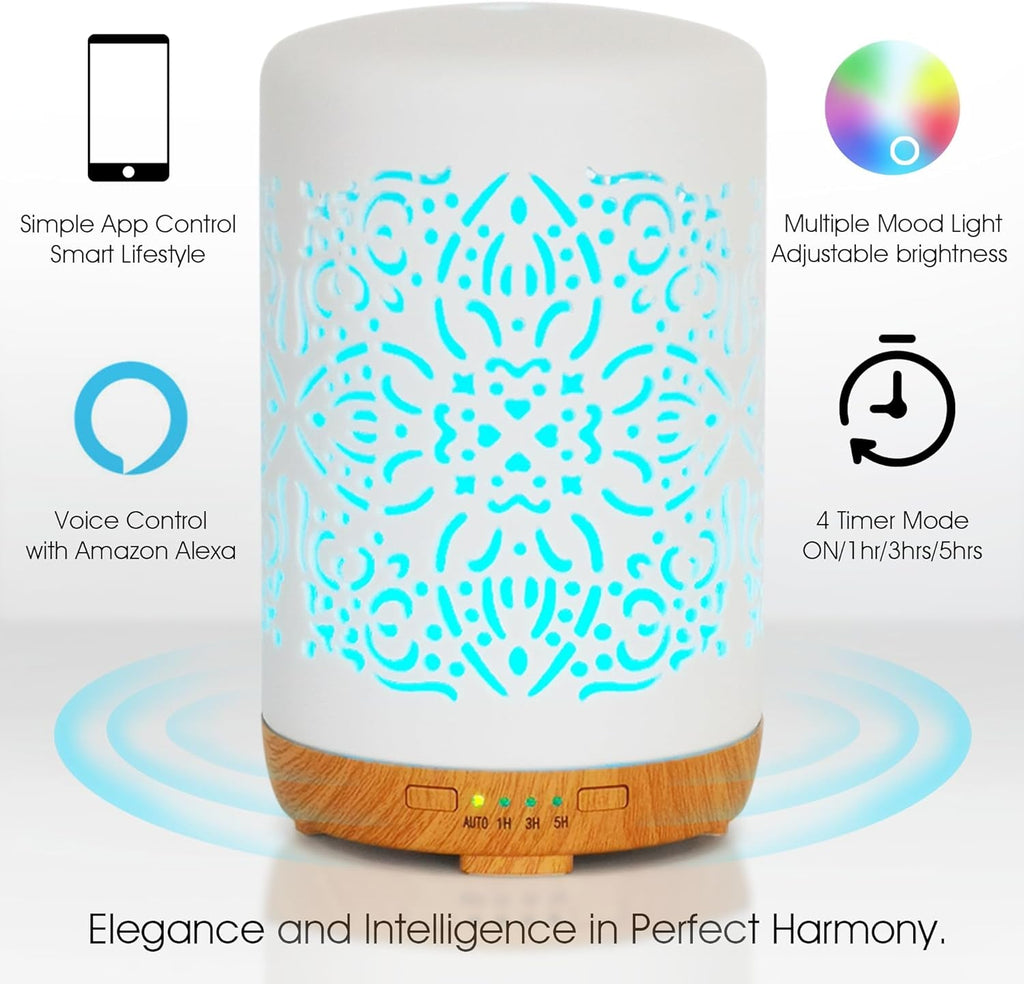 Smart Wifi Essential Oil Diffuser White Ceramic Diffuser 250 Ml with Alexa Google Home App Phone Control LED and Auto off Office Humidifier Aromatherapy Diffusers for Essential Oils - LoveHerbsOnTheHill.com
