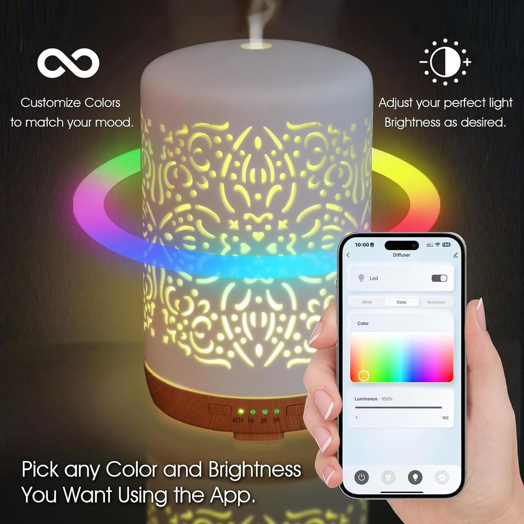 Smart Wifi Essential Oil Diffuser White Ceramic Diffuser 250 Ml with Alexa Google Home App Phone Control LED and Auto off Office Humidifier Aromatherapy Diffusers for Essential Oils - LoveHerbsOnTheHill.com