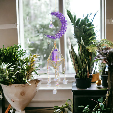 NEW Amethyst Moon Crystal Sun Prism Chandalier - LoveHerbsOnTheHill.com