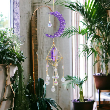 NEW Amethyst Moon Crystal Sun Prism Chandalier - LoveHerbsOnTheHill.com