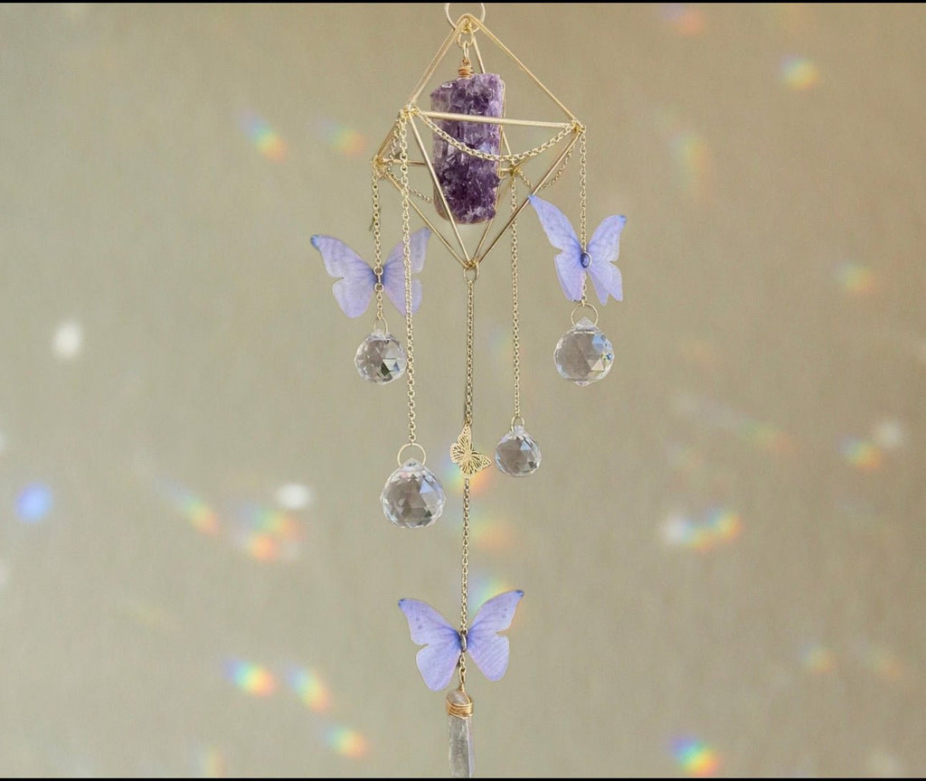 Purple Butterfly Crystal Sun Prism Chandalier - LoveHerbsOnTheHill.com